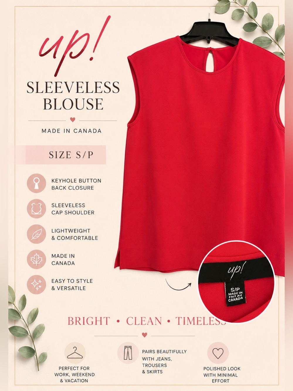 Up! Red Crewneck Cap-Sleeve Shell